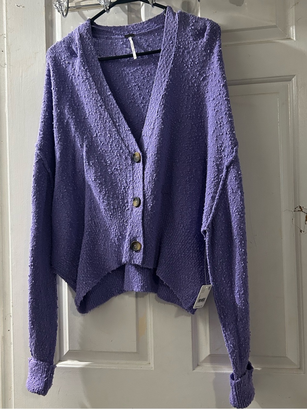 Free People Purple Button-Front Textured Cardigan